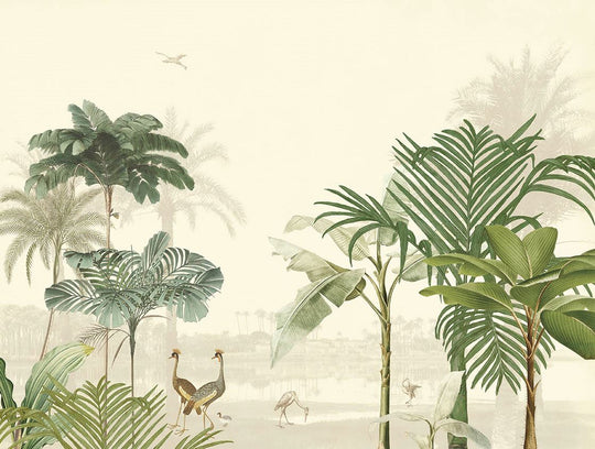 EIJFFINGER Oasis 317400 - Afbeelding 1 - Wit, Multi, Romantisch, Kinderkamer, Vogels, Bladeren