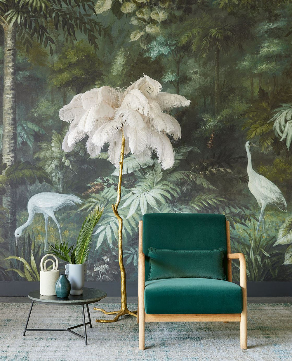 EIJFFINGER Oasis 317408 - Afbeelding 2 - Multi, Groen, Retro, Vintage, Romantisch, Klassiek, Vogels, Bladeren