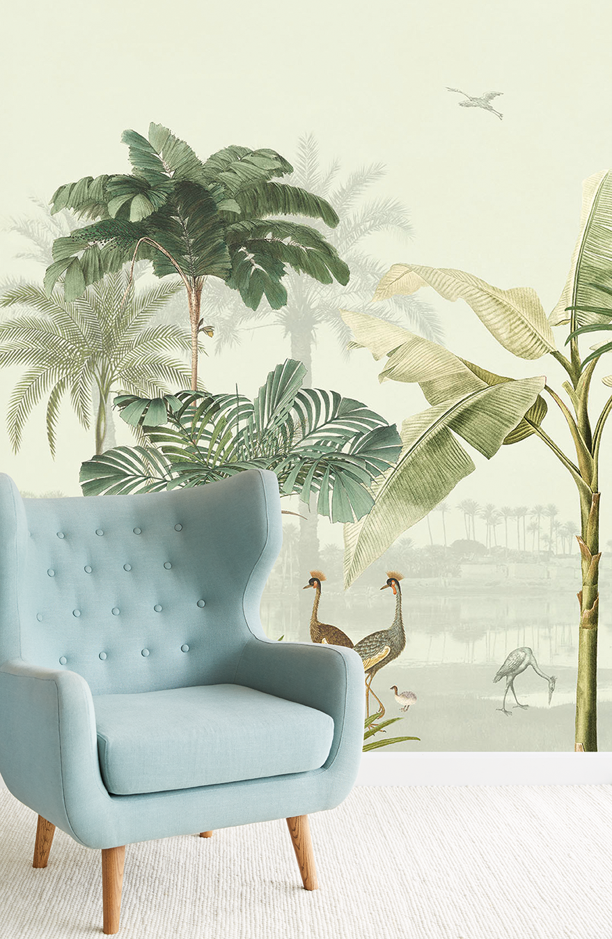 EIJFFINGER Oasis 317405 - Afbeelding 3 - Naturel, Blauw, Romantisch, Kinderkamer, Vogels, Bladeren