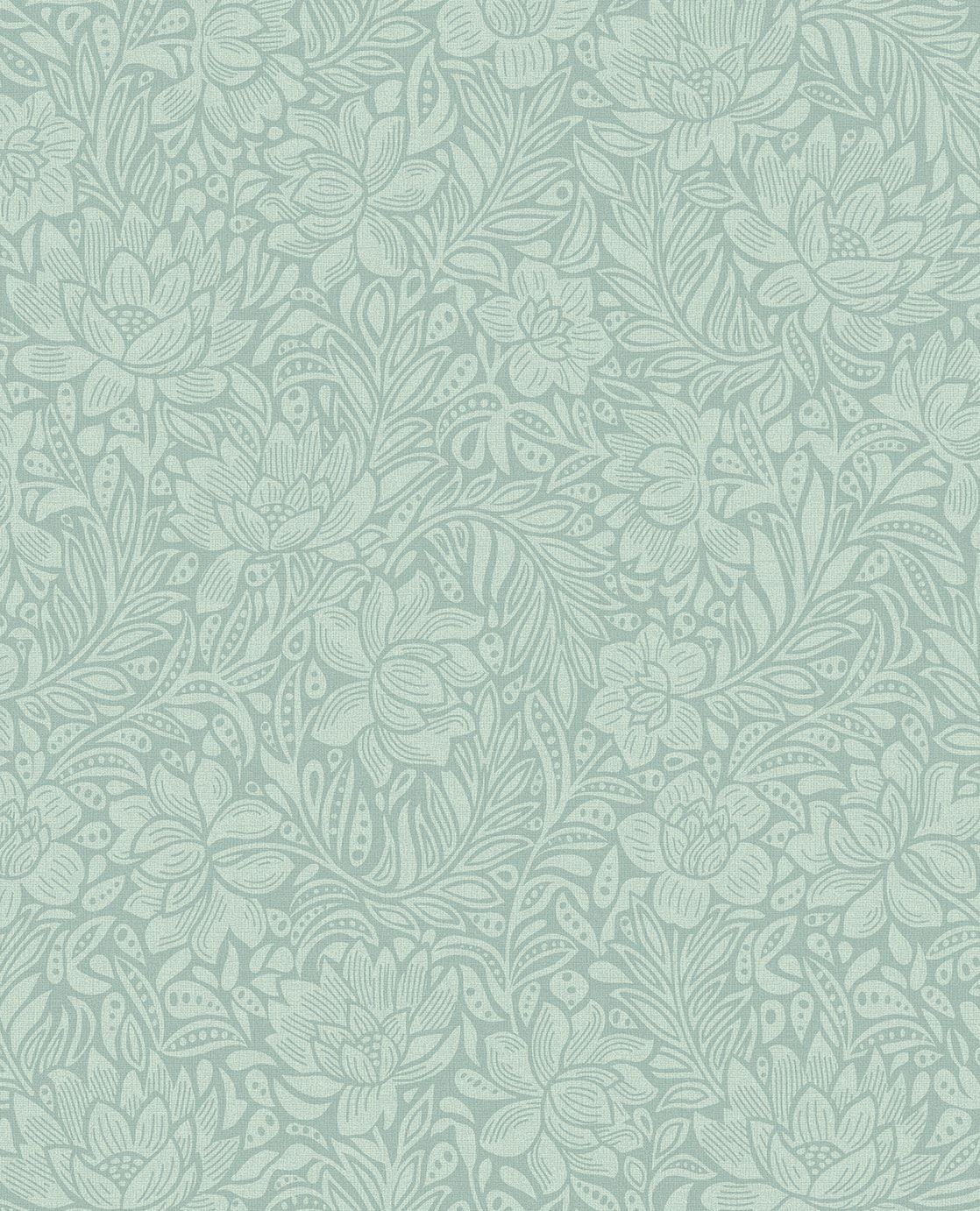 EIJFFINGER Posy 316025 - Afbeelding 1 - Naturel, Blauw, Groen, Romantisch, Bloemen, Bladeren