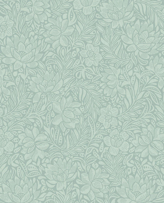 EIJFFINGER Posy 316025 - Afbeelding 1 - Naturel, Blauw, Groen, Romantisch, Bloemen, Bladeren