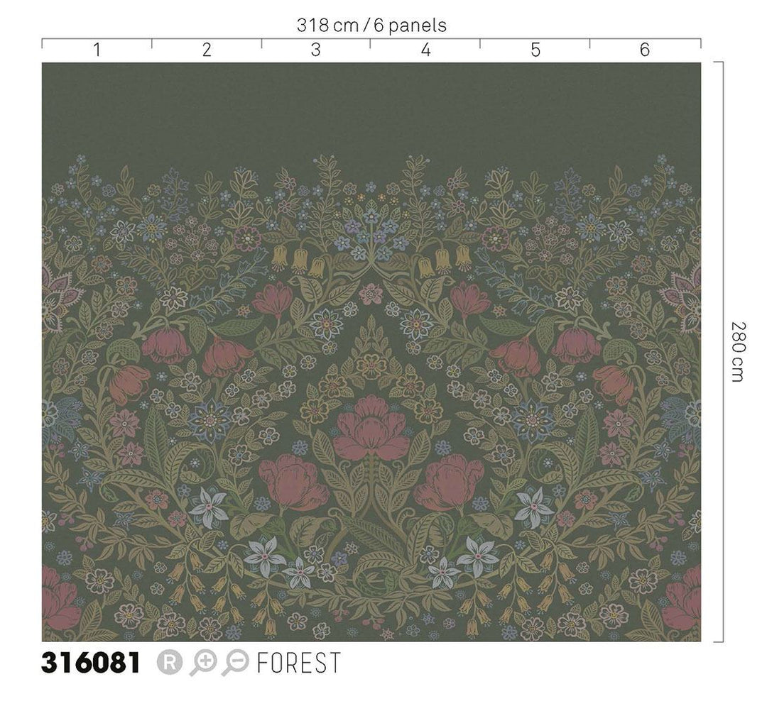 EIJFFINGER Posy 316081 - Afbeelding 3 - Multi, Groen, Romantisch, Klassiek, Ornamenten, Bloemen