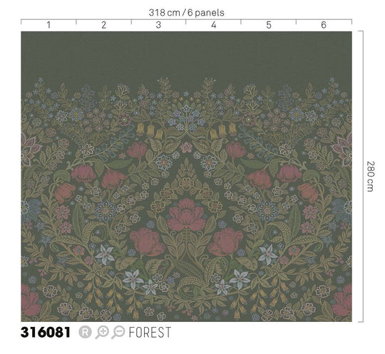 EIJFFINGER Posy 316081 - Afbeelding 3 - Multi, Groen, Romantisch, Klassiek, Ornamenten, Bloemen