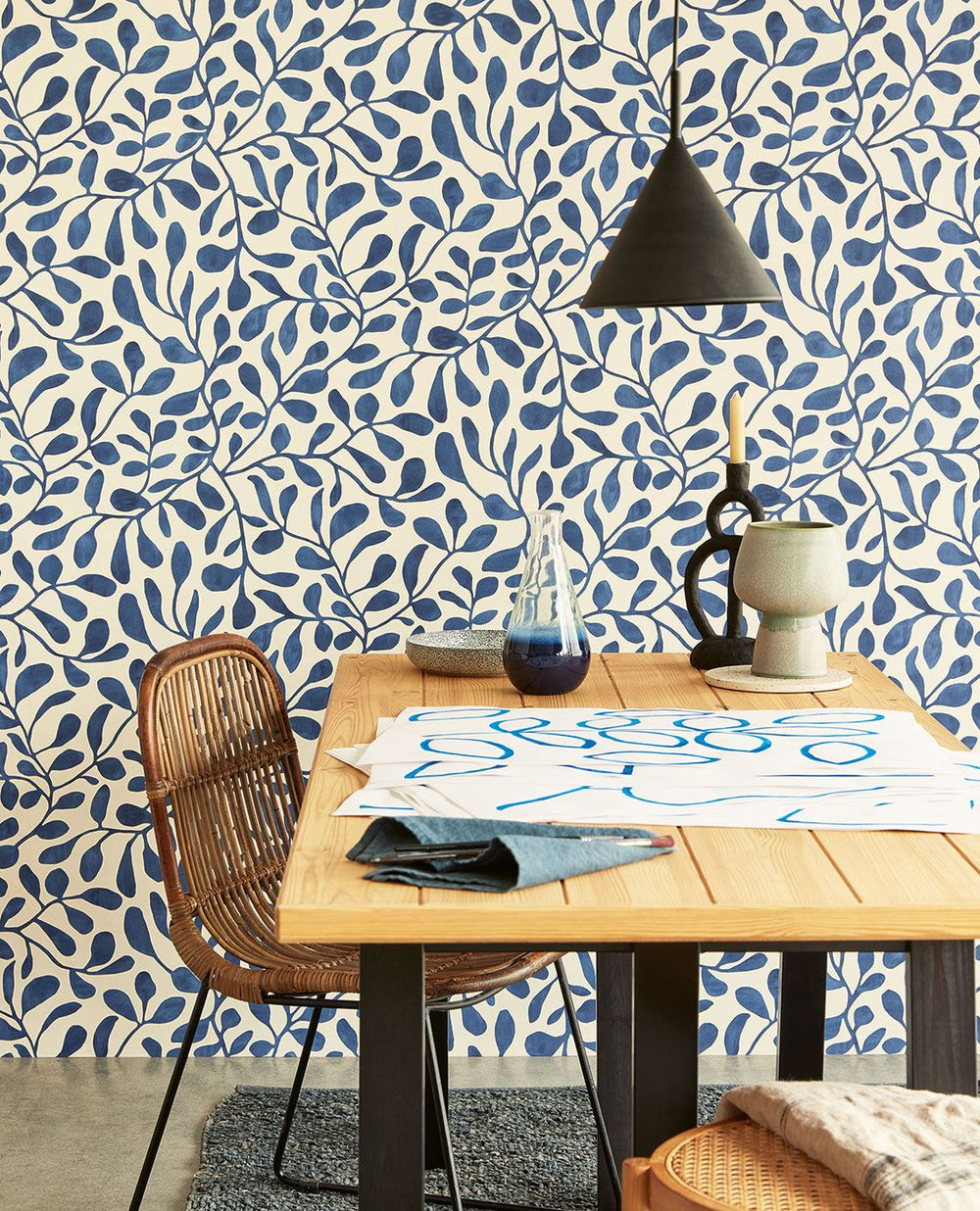 EIJFFINGER Twist 318035 - Afbeelding 2 - Blauw, Scandinavisch, Bladeren