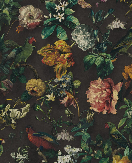 EIJFFINGER Museum 307300 - Afbeelding 1 - Zwart / Grijs, Retro, Vintage, Klassiek, Stoer, Industrieel, Vogels, Bloemen, Bladeren