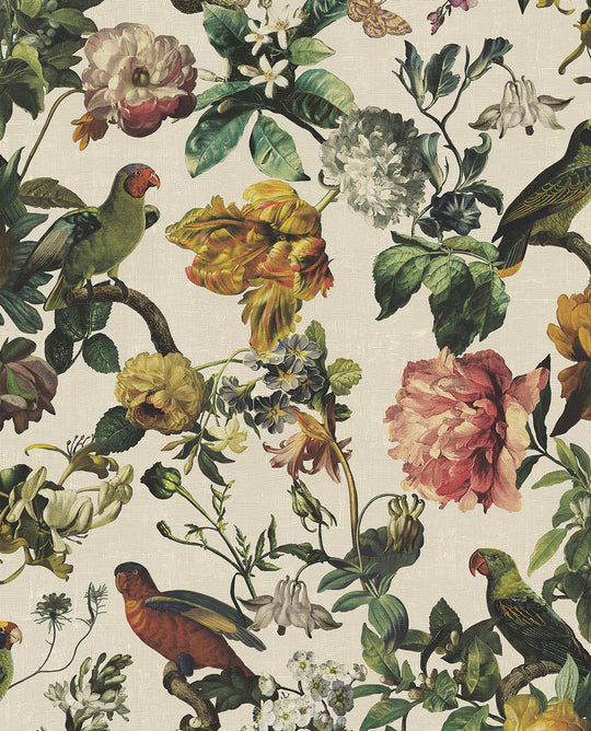 EIJFFINGER Museum 307301 - Afbeelding 1 - Wit, Retro, Vintage, Romantisch, Klassiek, Vogels, Bloemen, Bladeren