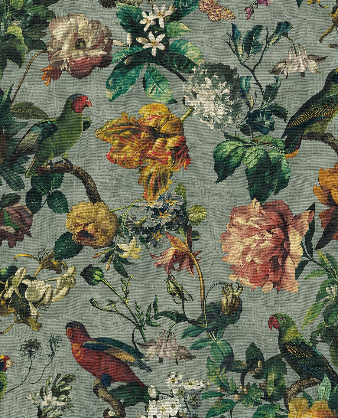 EIJFFINGER Museum 307302 - Afbeelding 1 - Naturel, Groen, Retro, Vintage, Romantisch, Klassiek, Vogels, Bloemen, Bladeren