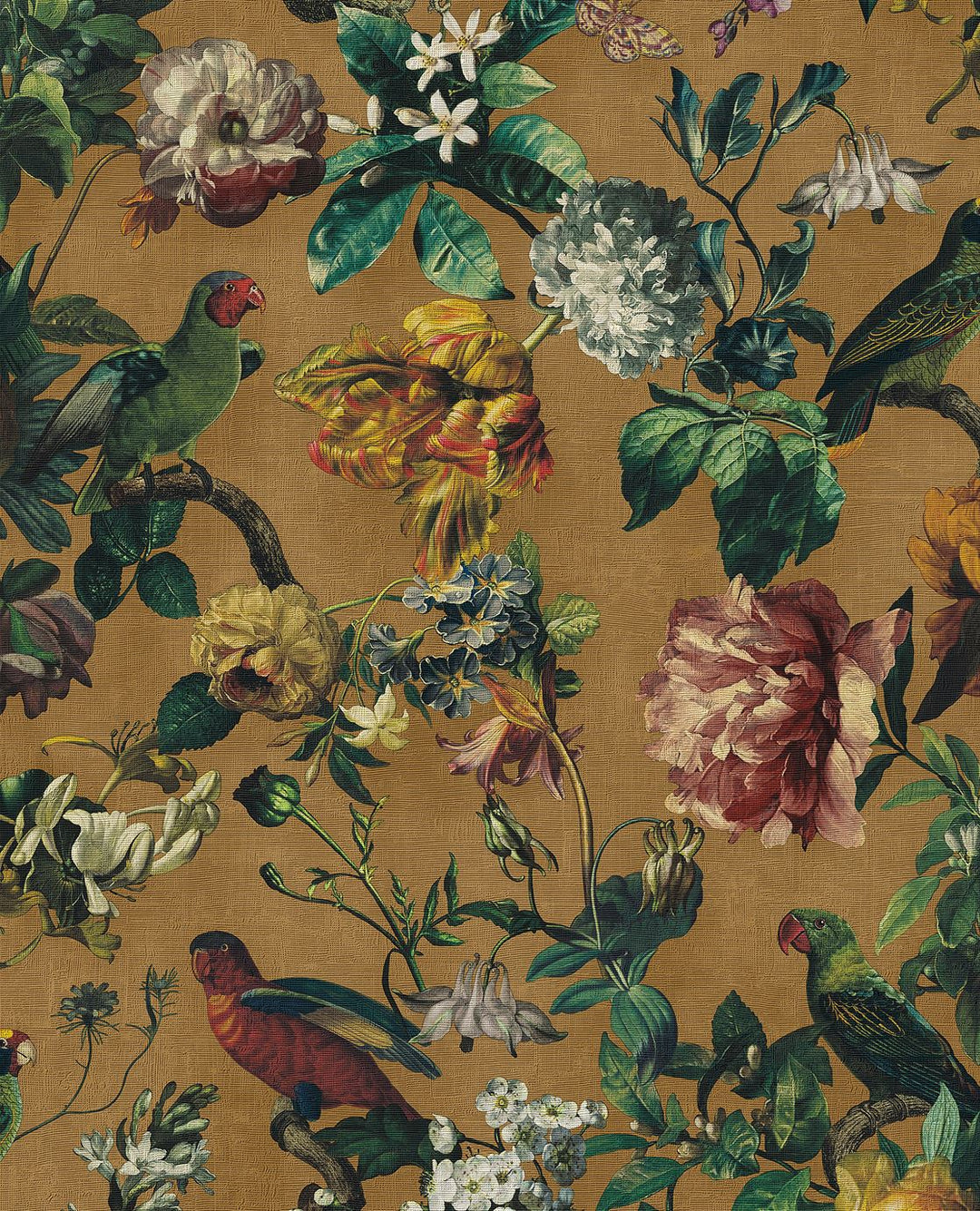 EIJFFINGER Museum 307303 - Afbeelding 1 - Geel, Goud, Retro, Vintage, Klassiek, Stoer, Industrieel, Vogels, Bloemen, Bladeren