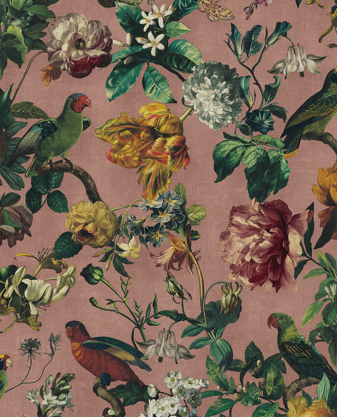 EIJFFINGER Museum 307304 - Afbeelding 1 - Naturel, Rood, Retro, Vintage, Romantisch, Klassiek, Vogels, Bloemen, Bladeren