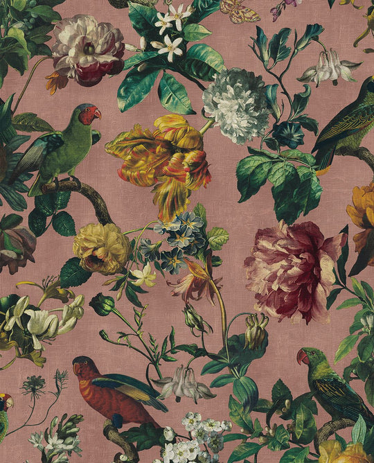 EIJFFINGER Museum 307304 - Afbeelding 1 - Naturel, Rood, Retro, Vintage, Romantisch, Klassiek, Vogels, Bloemen, Bladeren