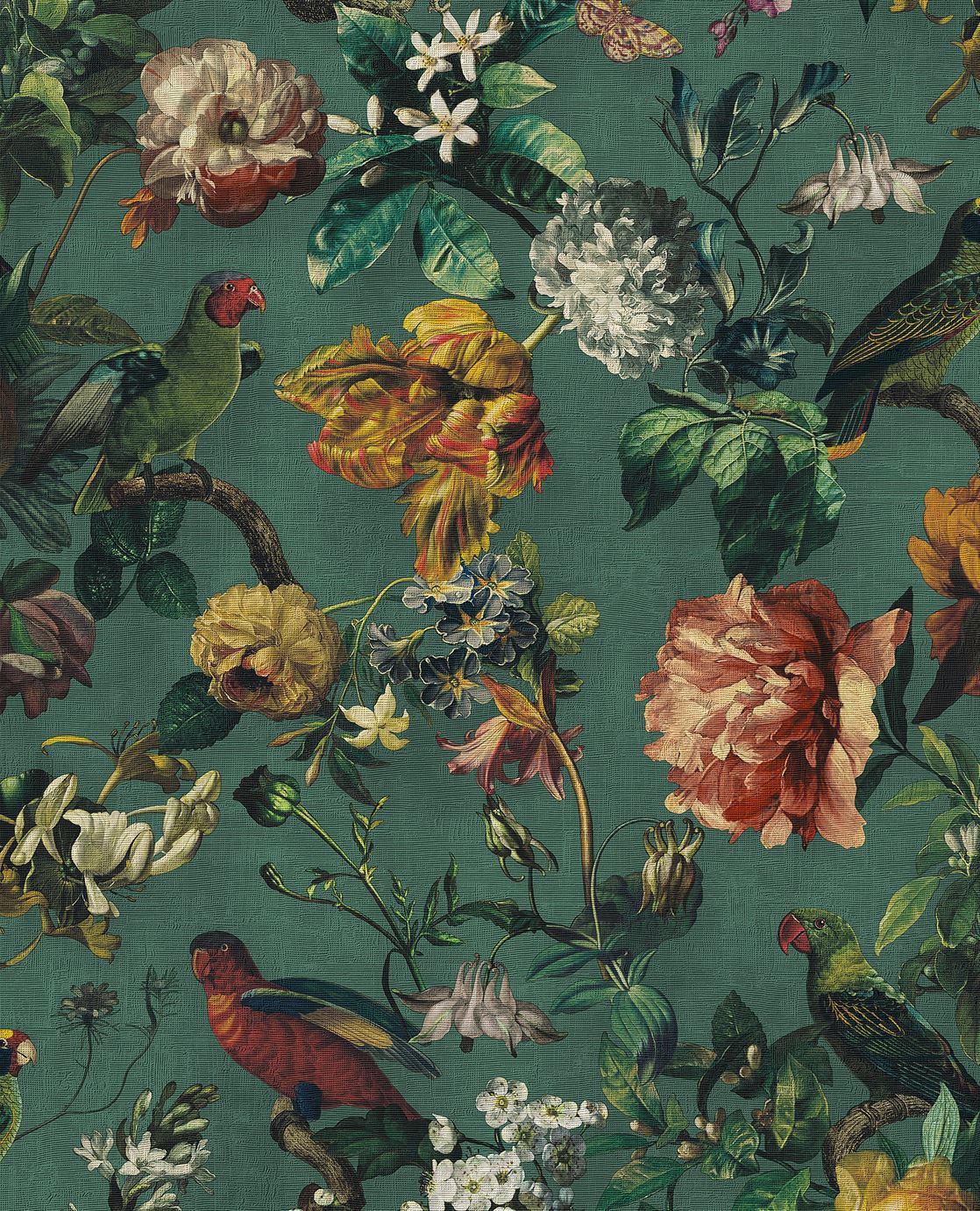 EIJFFINGER Museum 307305 - Afbeelding 1 - Groen, Retro, Vintage, Klassiek, Stoer, Industrieel, Vogels, Bloemen, Bladeren