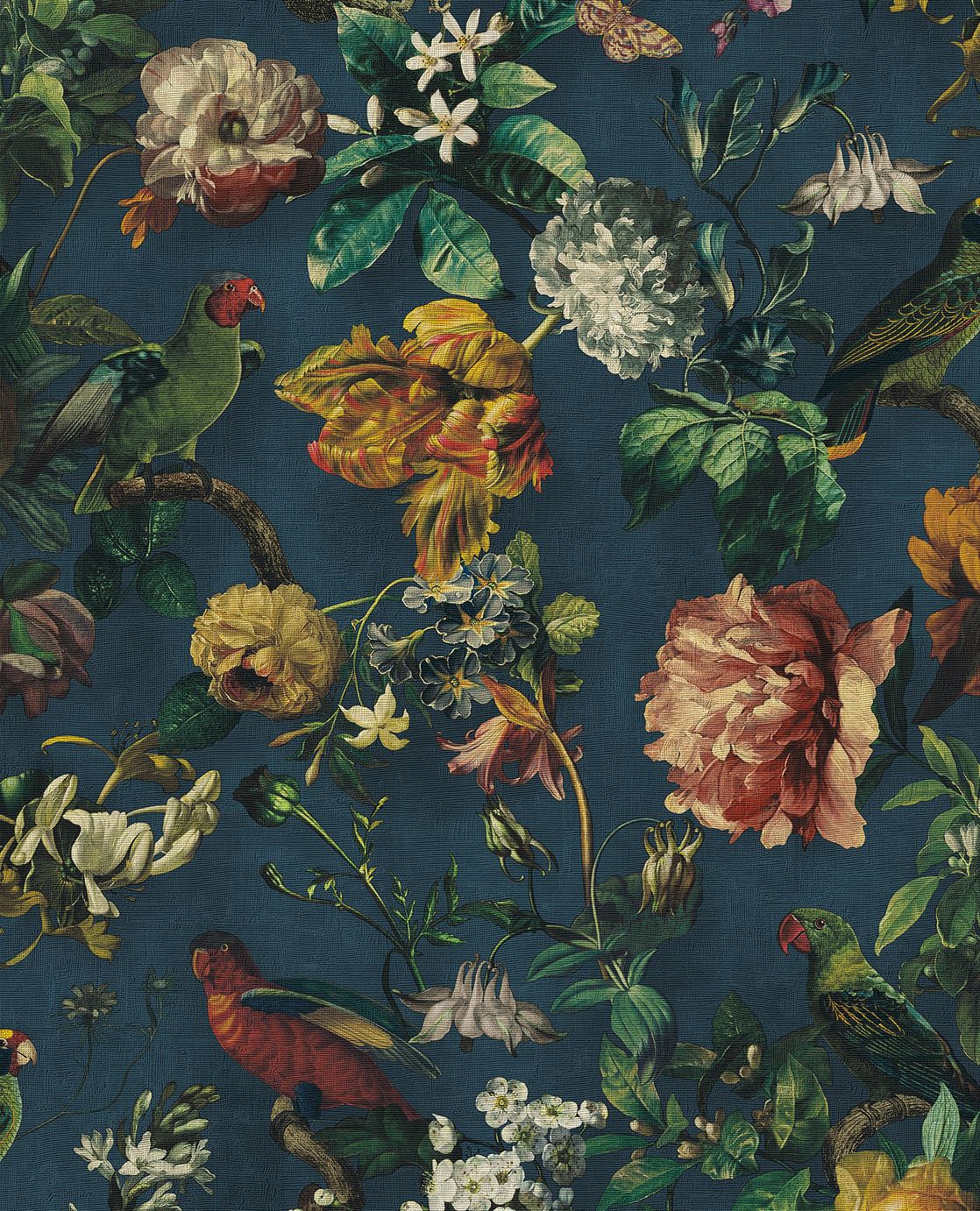 EIJFFINGER Museum 307306 - Afbeelding 1 - Blauw, Retro, Vintage, Klassiek, Stoer, Industrieel, Vogels, Bloemen, Bladeren