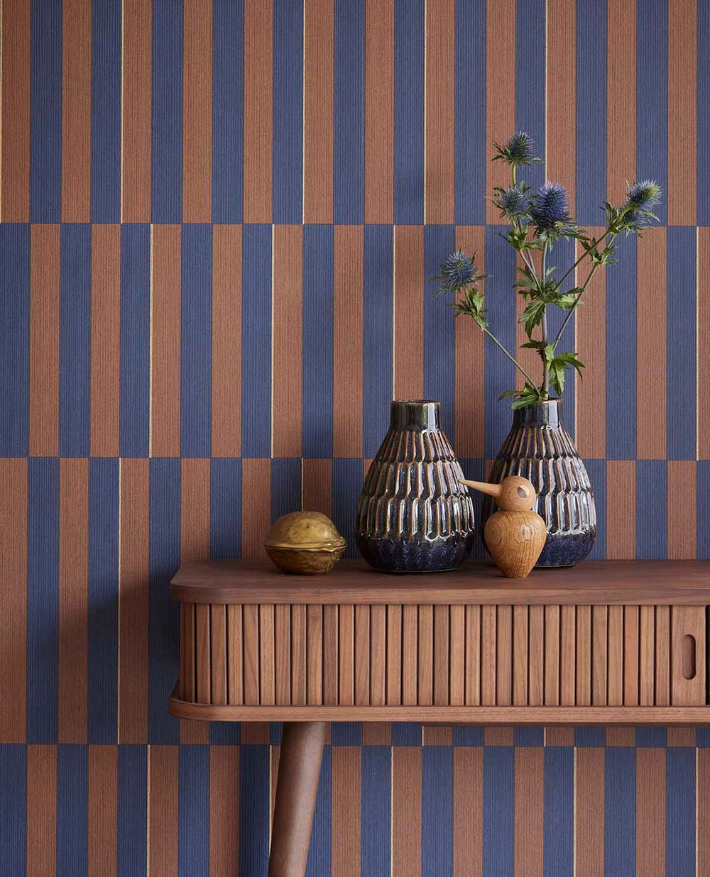 EIJFFINGER Revive 333622 - Afbeelding 2 - Naturel, Blauw, Retro, Vintage, Klassiek, Stoer, Industrieel, Strepen, Grafisch, Geometrisch