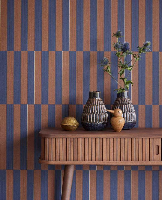 EIJFFINGER Revive 333622 - Afbeelding 2 - Naturel, Blauw, Retro, Vintage, Klassiek, Stoer, Industrieel, Strepen, Grafisch, Geometrisch