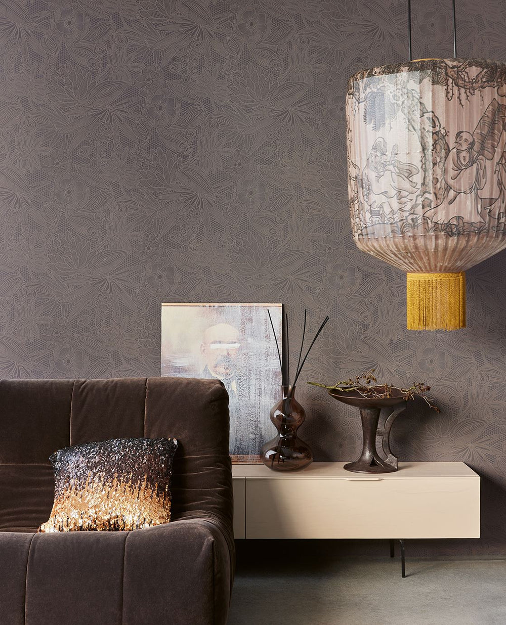 EIJFFINGER Gilded 340115 - Afbeelding 2 - Naturel, Paars, Romantisch, Chic, Glamour, Bloemen
