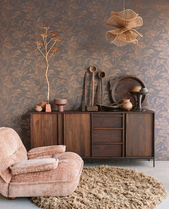 EIJFFINGER Gilded 340135 - Afbeelding 2 - Naturel, Paars, Romantisch, Chic, Glamour, Bloemen, Bladeren