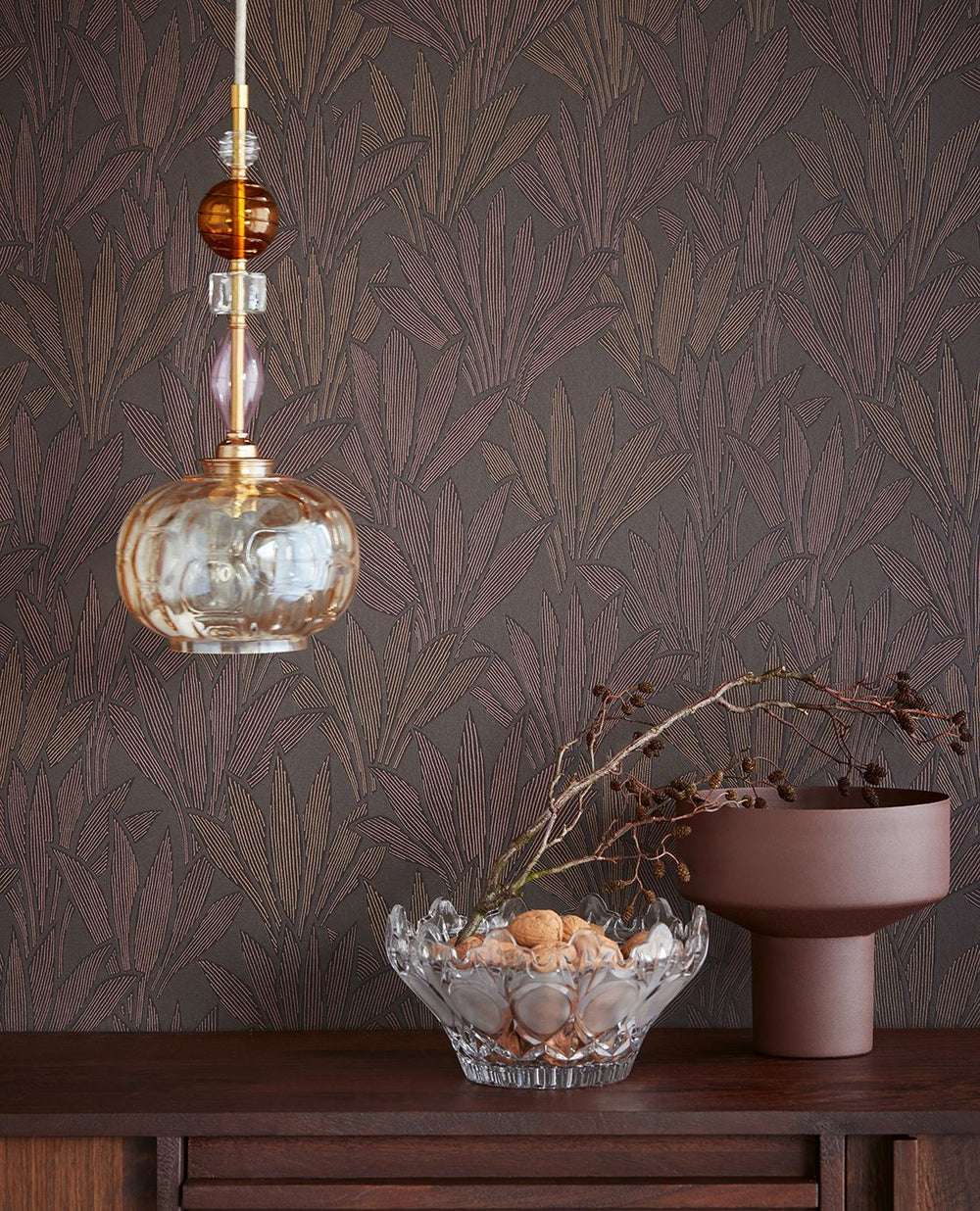 EIJFFINGER Gilded 340155 - Afbeelding 2 - Naturel, Rood, Klassiek, Chic, Glamour, Fantasie, Bladeren