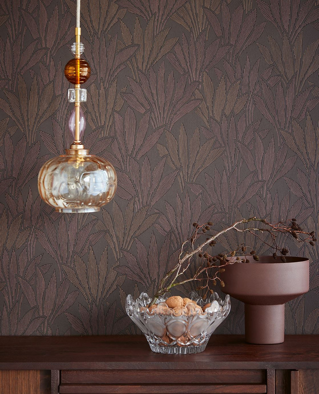 EIJFFINGER Gilded 340155 - Afbeelding 2 - Naturel, Rood, Klassiek, Chic, Glamour, Fantasie, Bladeren
