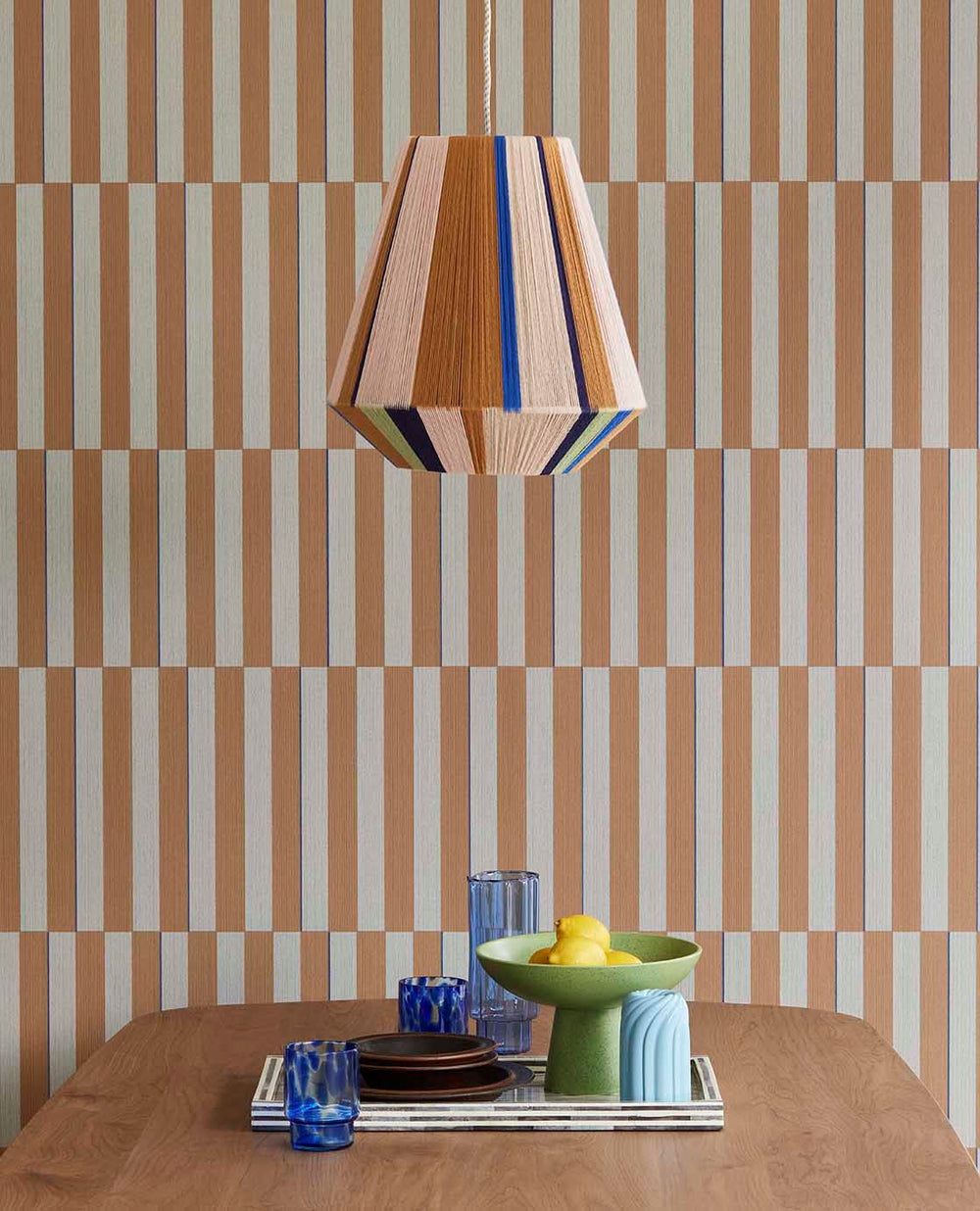 EIJFFINGER Revive 333623 - Afbeelding 2 - Naturel, Naturel, Blauw, Retro, Vintage, Kinderkamer, Strepen, Grafisch, Geometrisch