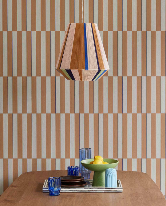 EIJFFINGER Revive 333623 - Afbeelding 2 - Naturel, Naturel, Blauw, Retro, Vintage, Kinderkamer, Strepen, Grafisch, Geometrisch