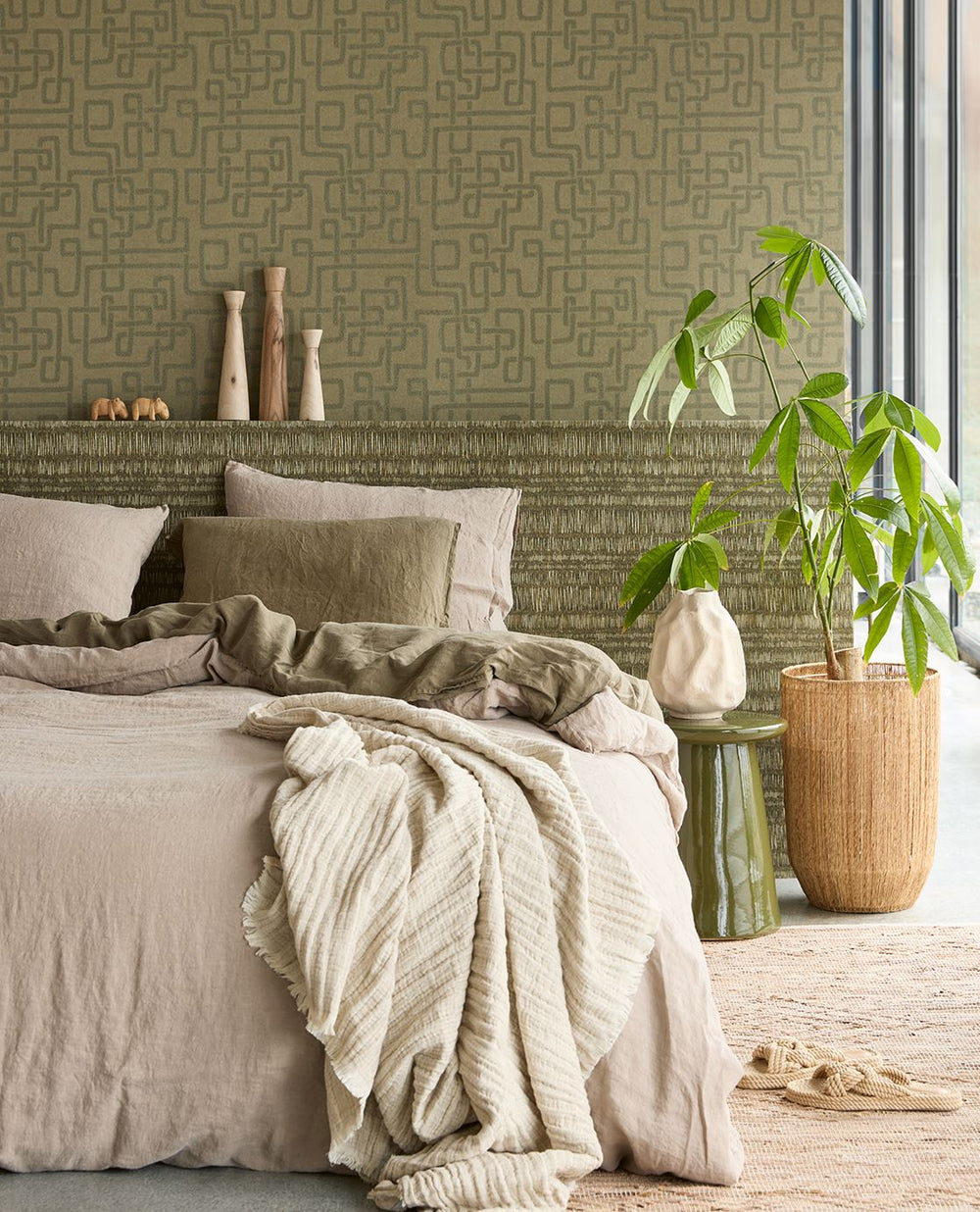 EIJFFINGER Solange 340262 - Afbeelding 2 - Groen, Retro, Vintage, Etnisch, Strepen, Structuren