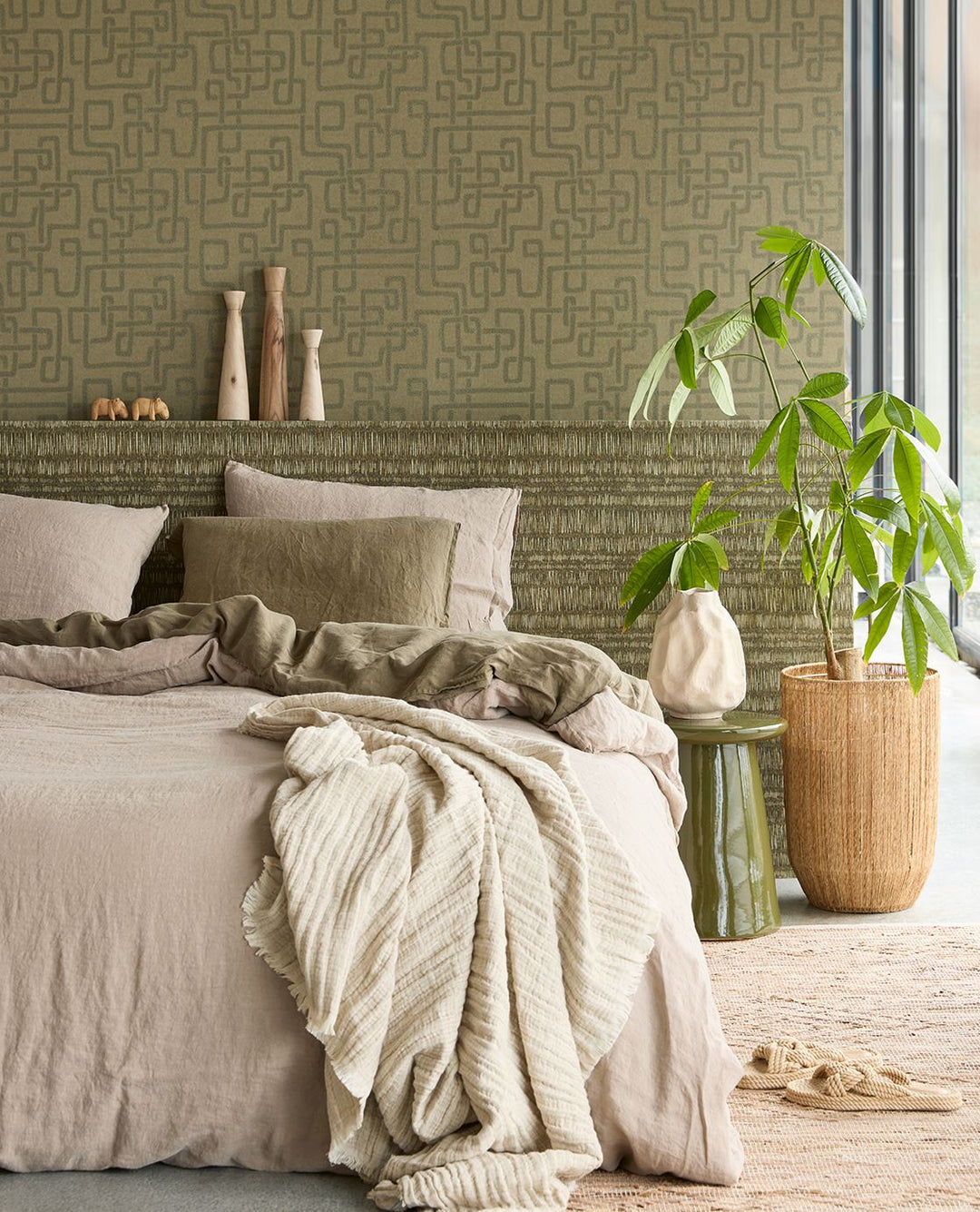 EIJFFINGER Solange 340262 - Afbeelding 2 - Groen, Retro, Vintage, Etnisch, Strepen, Structuren