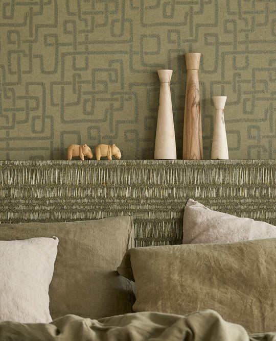 EIJFFINGER Solange 340262 - Afbeelding 3 - Groen, Retro, Vintage, Etnisch, Strepen, Structuren