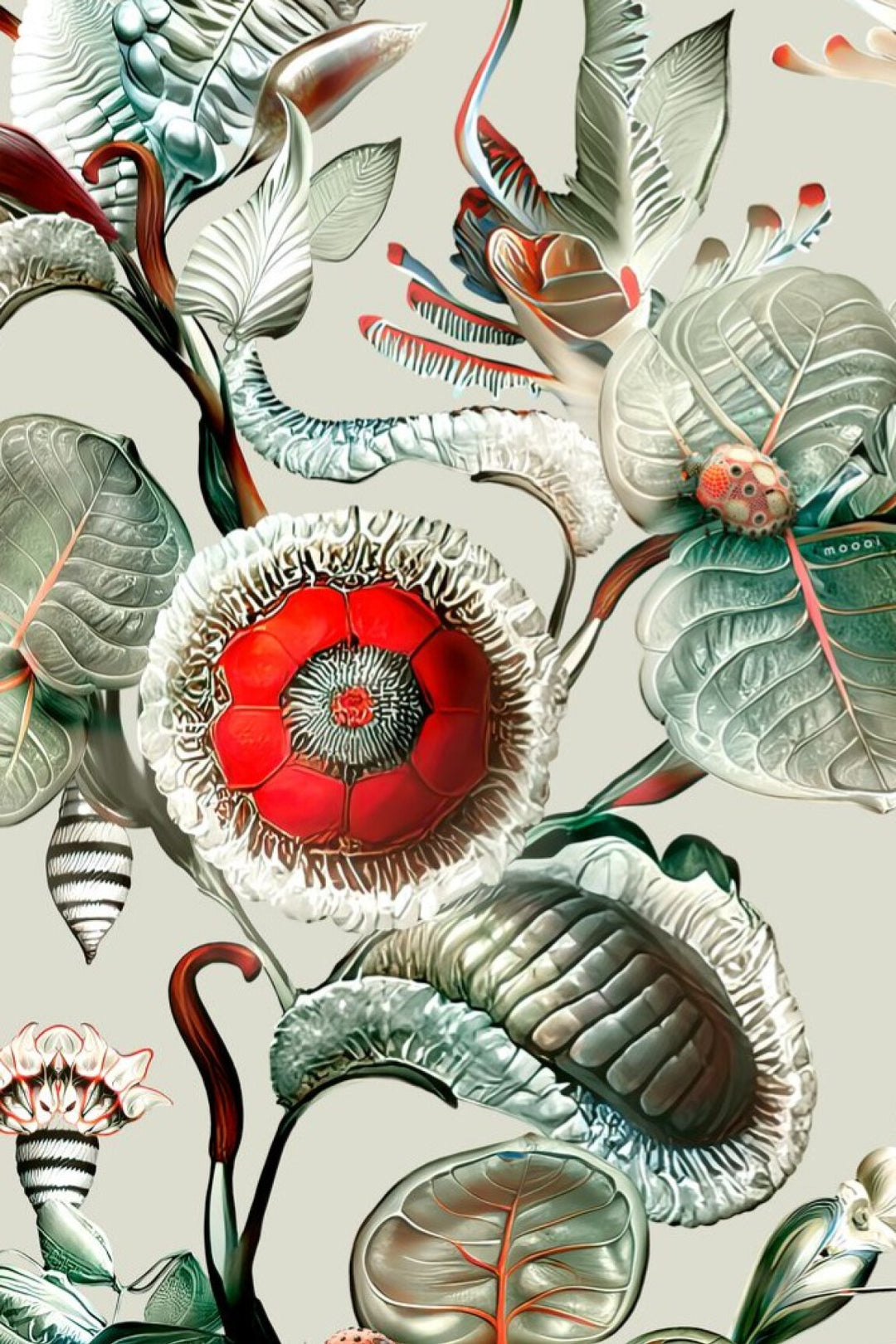 ARTE-Moooi-Wallcovering-Green-House-Coccinella-Bella-|-Stone-Grey-MO5000 afbeelding 1 Zwart / Grijs,Groen