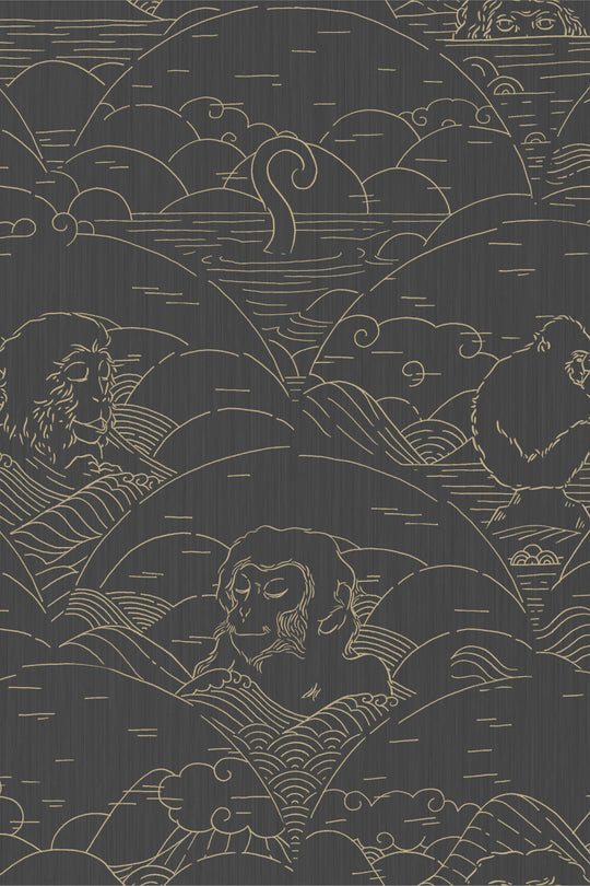 ARTE Indigo Macaque Moooi Wallcovering Tokyo Blue MO3001 afbeelding 1 "Zwart"