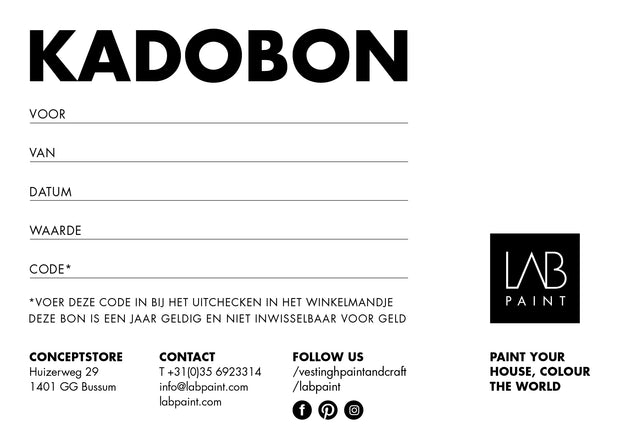 KADOBON LAB PAINT t.w.v. 25 euro - Vestingh Paint • Craft • Lifestyle