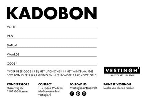 KADOBON Vestingh Paint • Craft • Lifestyle t.w.v. 25 euro - Vestingh Paint • Craft • Lifestyle